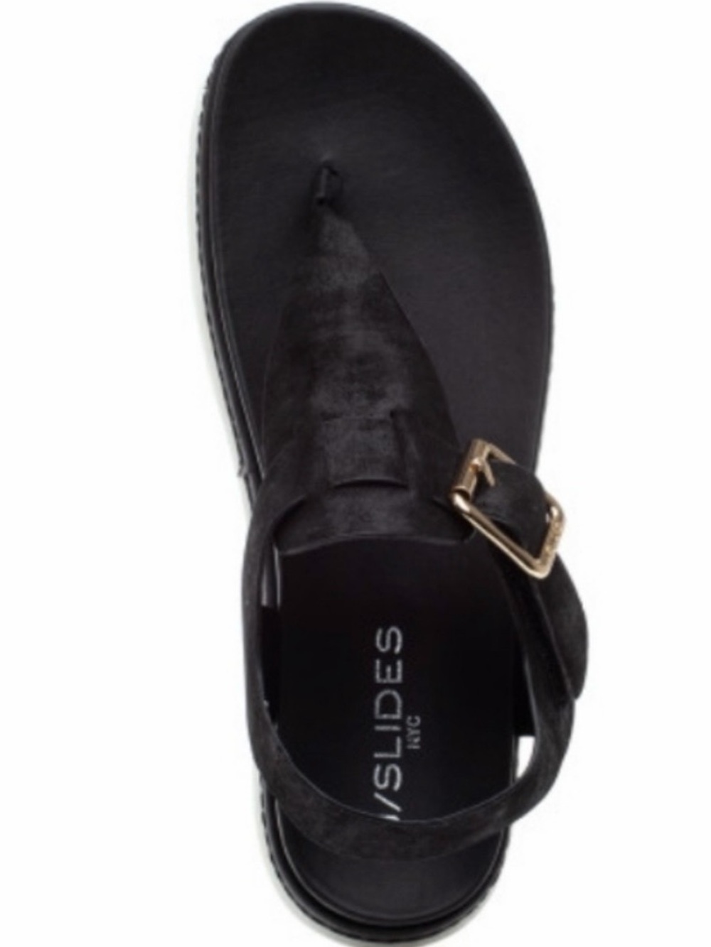 J Slides J/SLIDES Shoes Women's Becky Sandals In Black Suede Gold Buckle 7.5 - Picture 2 of 16